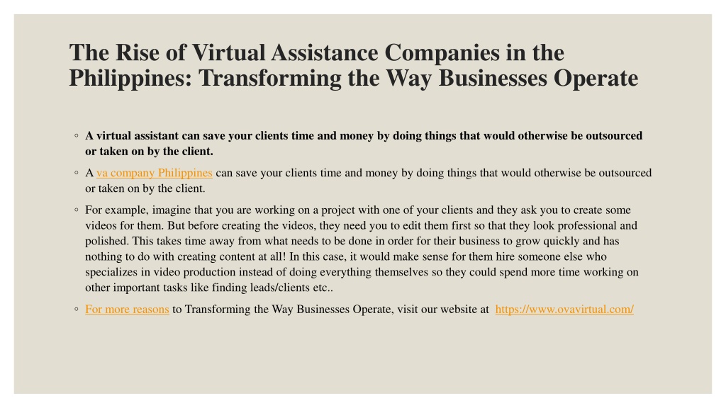 PPT - The Rise of Virtual Assistance Companies in the Philippines Transforming the Way 