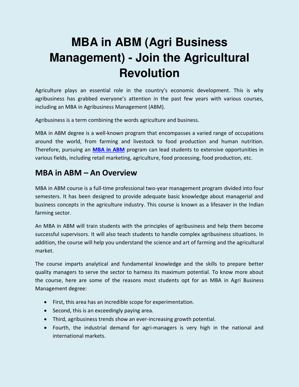 PPT - MBA In ABM (Agri Business Management) - Join The Agricultural ...