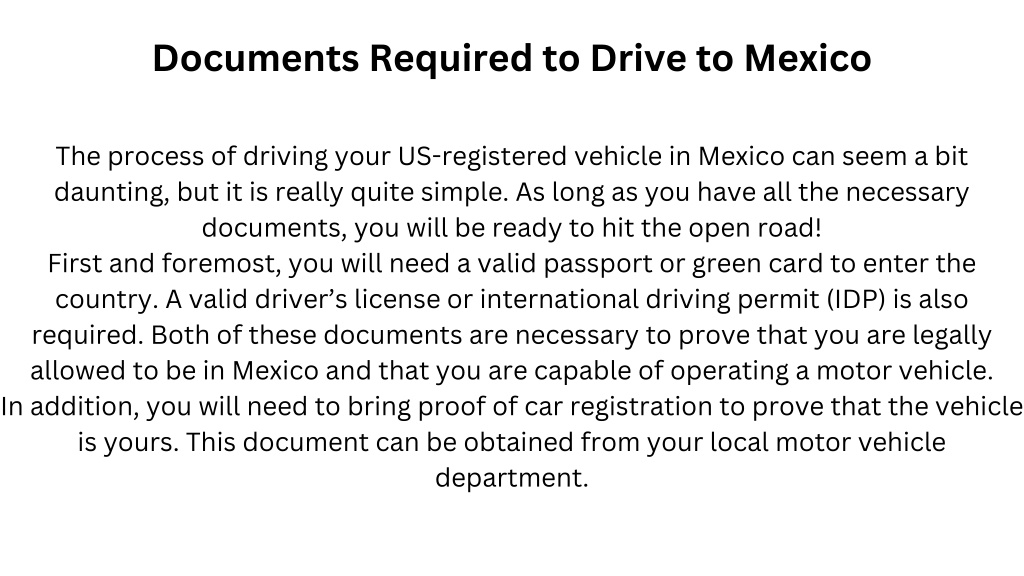 PPT - Driving Your US-Registered Vehicle in Mexico PowerPoint