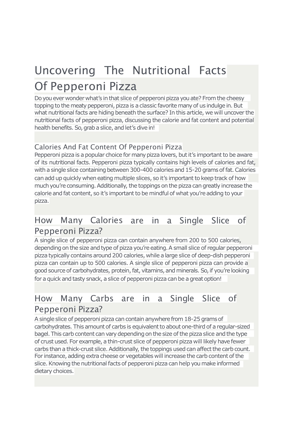 PPT - Uncovering The Nutritional Facts Of Pepperoni Pizza PowerPoint ...