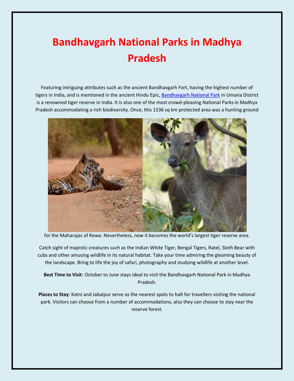 Ppt Explore Bandhavgarh National Parks In Madhya Pradesh Powerpoint Presentation Id11980188 7509