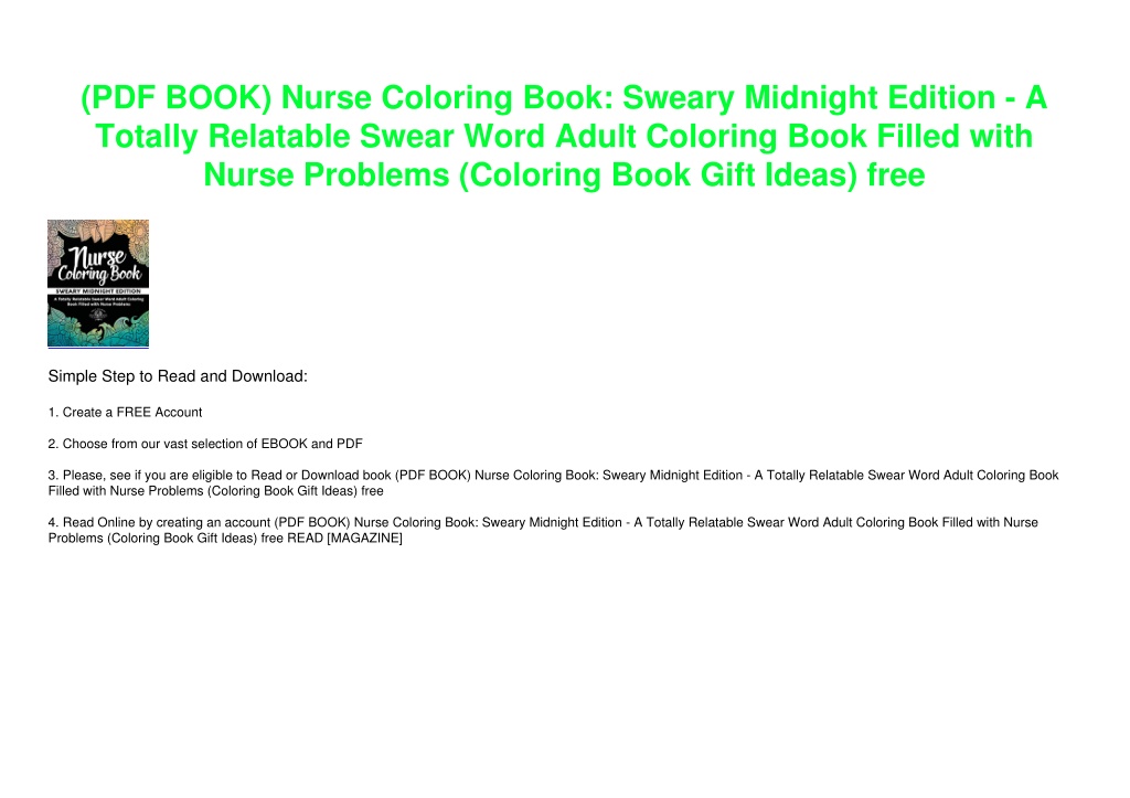 PPT (PDF BOOK) Nurse Coloring Book Sweary Midnight Edition A