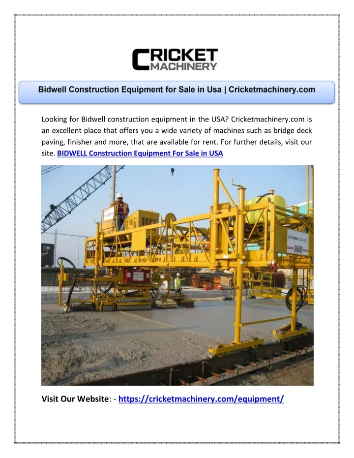 PPT Bidwell Construction Equipment for Sale in Usa Cricketmachinery