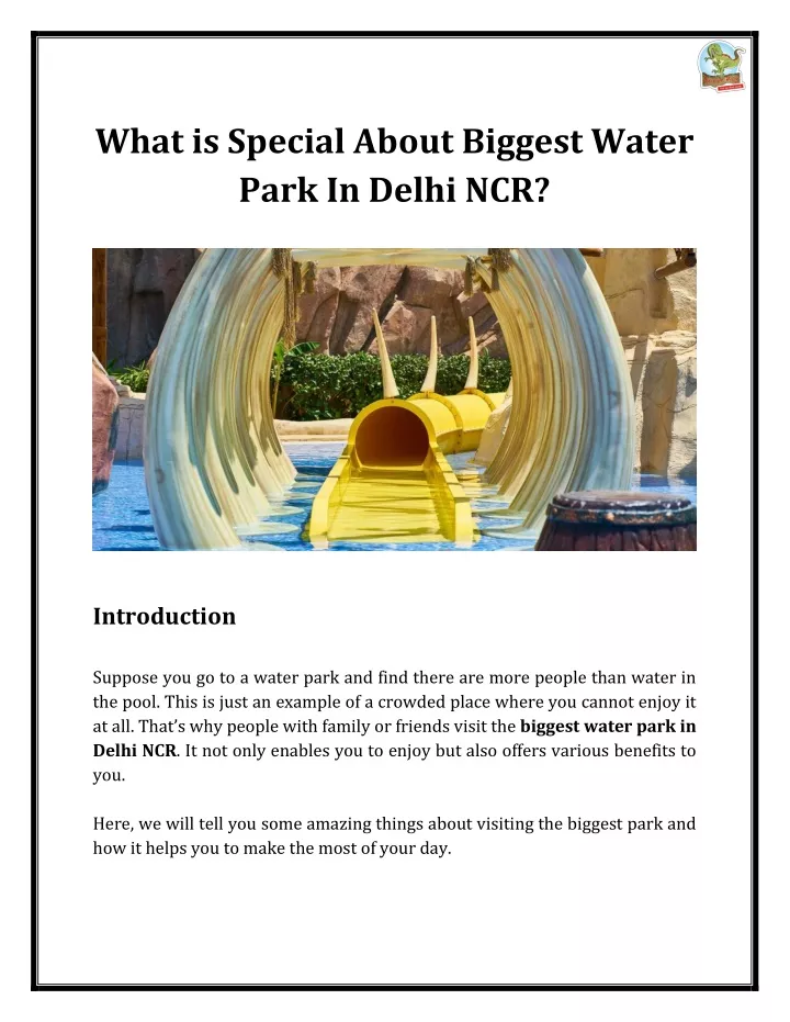 Biggest Water Park In Delhi