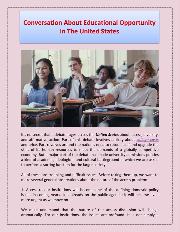 PPT Conversation About Educational Opportunity in The United States