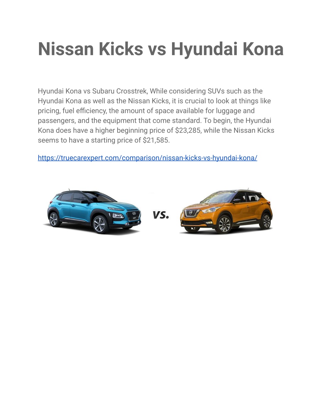 PPT Nissan Kicks vs Hyundai Kona PowerPoint Presentation, free