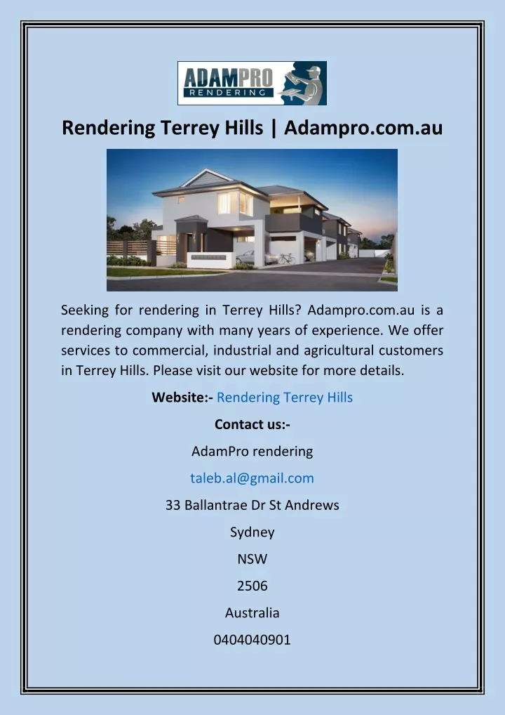 PPT Rendering Terrey Hills PowerPoint Presentation, free