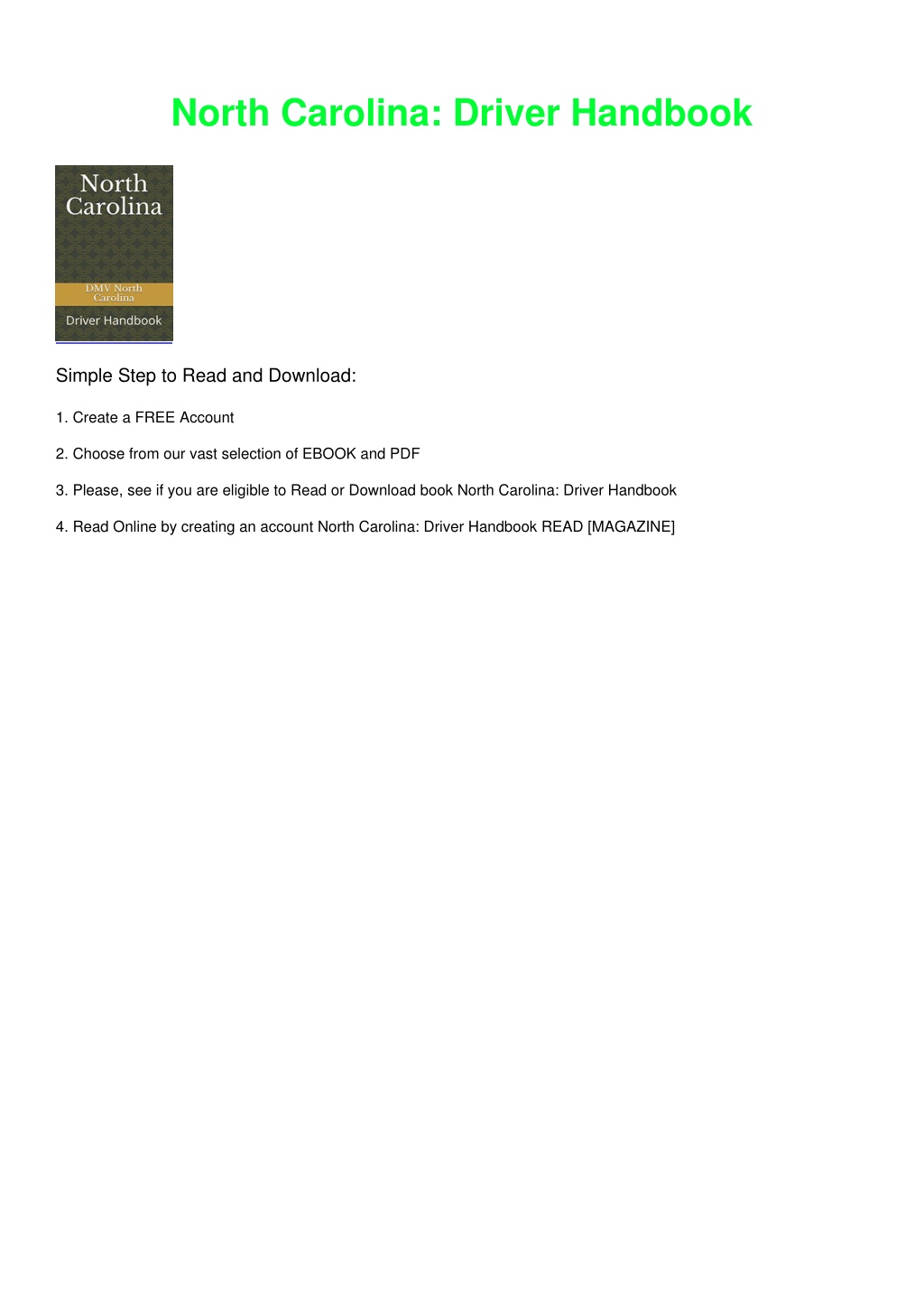 PPT PDF/BOOK North Carolina Driver Handbook PowerPoint Presentation ID11985091