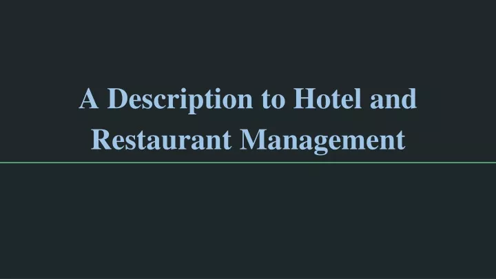 quantitative research title about hotel and restaurant management