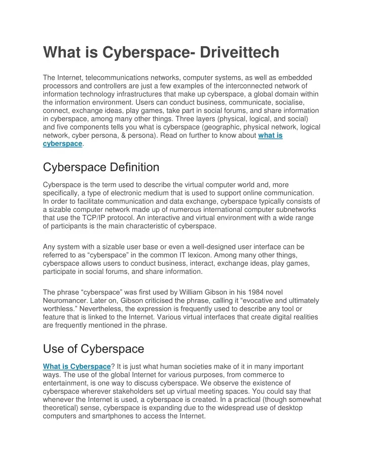 Ppt What Is Cyberspace Driveittech Powerpoint Presentation Free Download Id 11988569