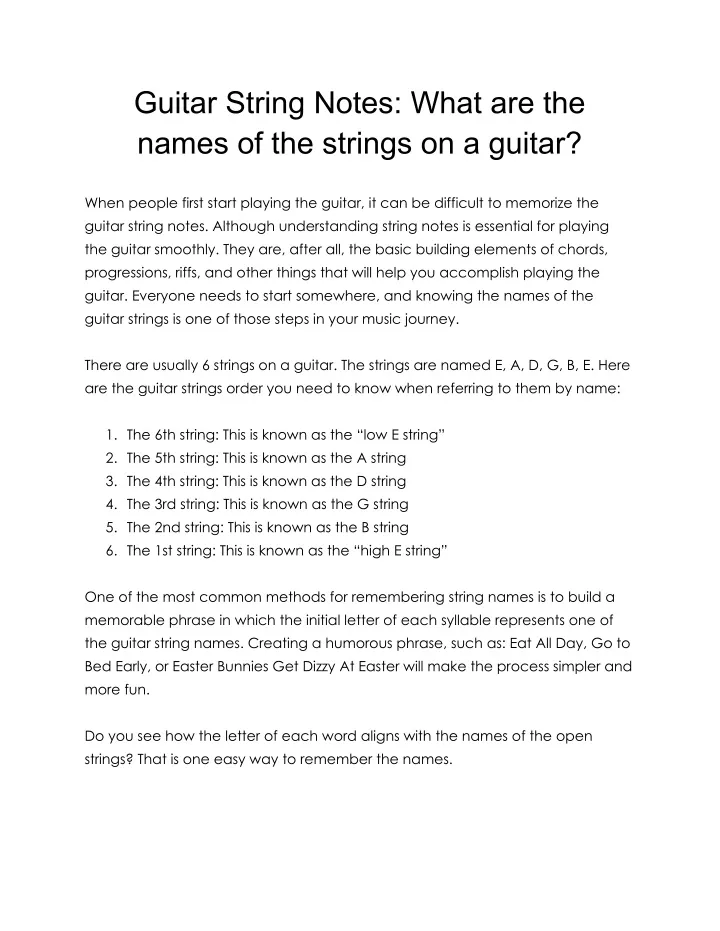 PPT Guitar String Notes What Are The Names Of The Strings On A 
