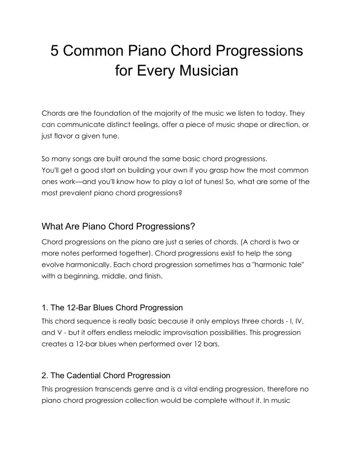 PPT - 5 Common Piano Chord Progressions for Every Musician PowerPoint