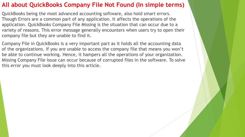 Ppt Easy Troubleshooting Guide To Resolve Quickbooks Company File Not