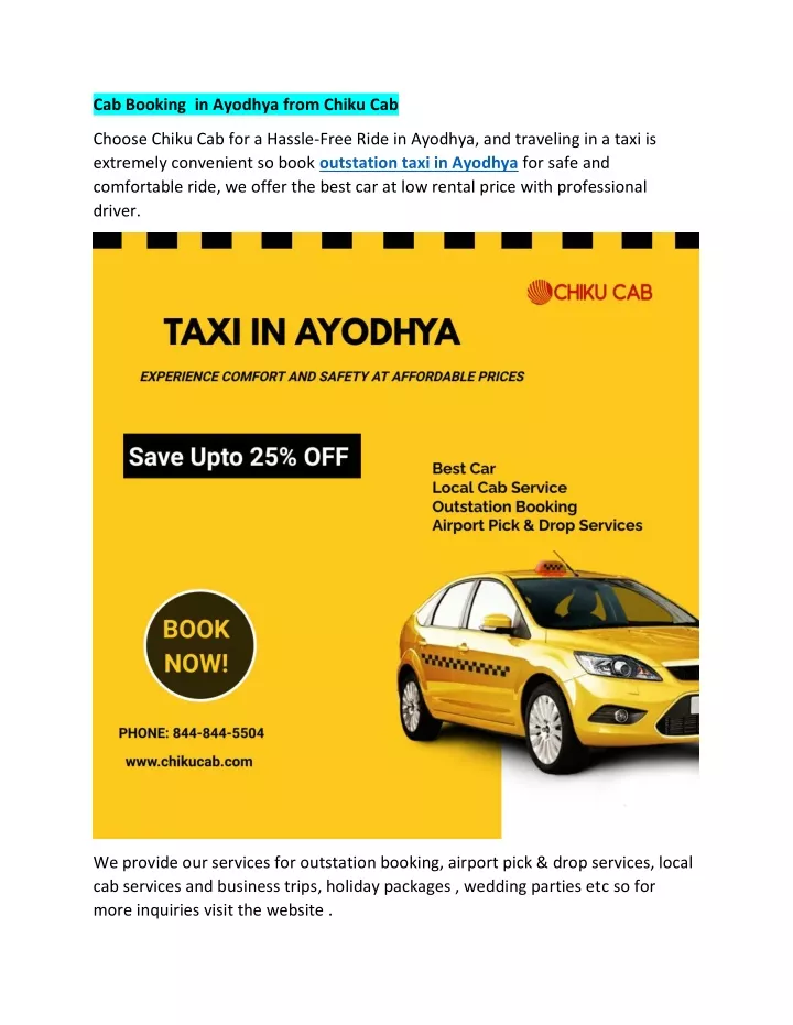 PPT Cab Booking in Ayodhya from Chiku Cab PowerPoint Presentation