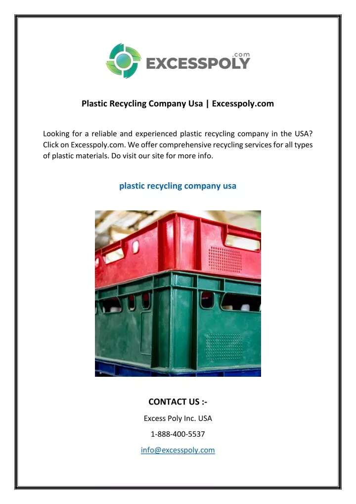 PPT Plastic Recycling Company Usa PowerPoint