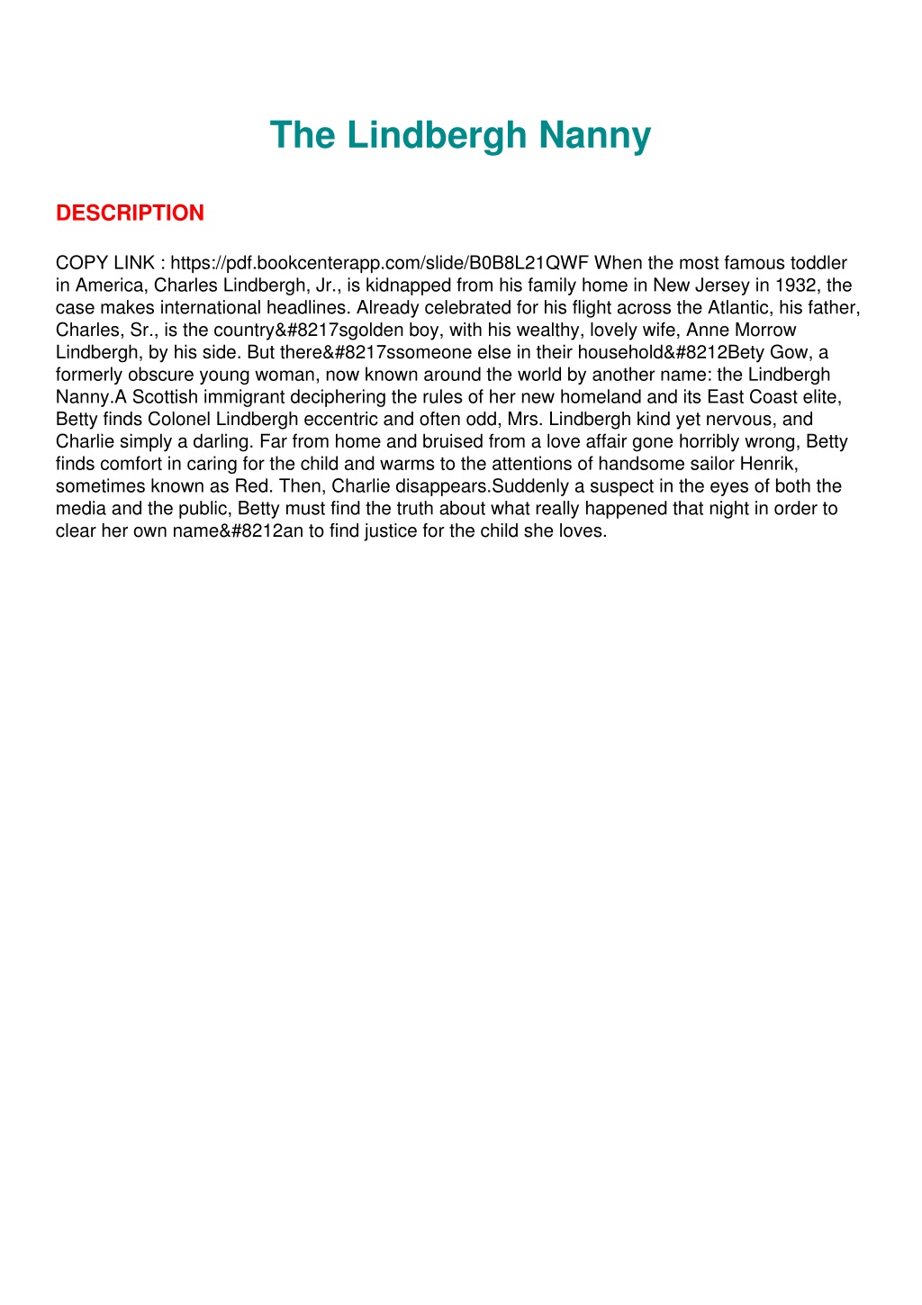 PPT _PDF_ The Lindbergh Nanny PowerPoint Presentation, free download