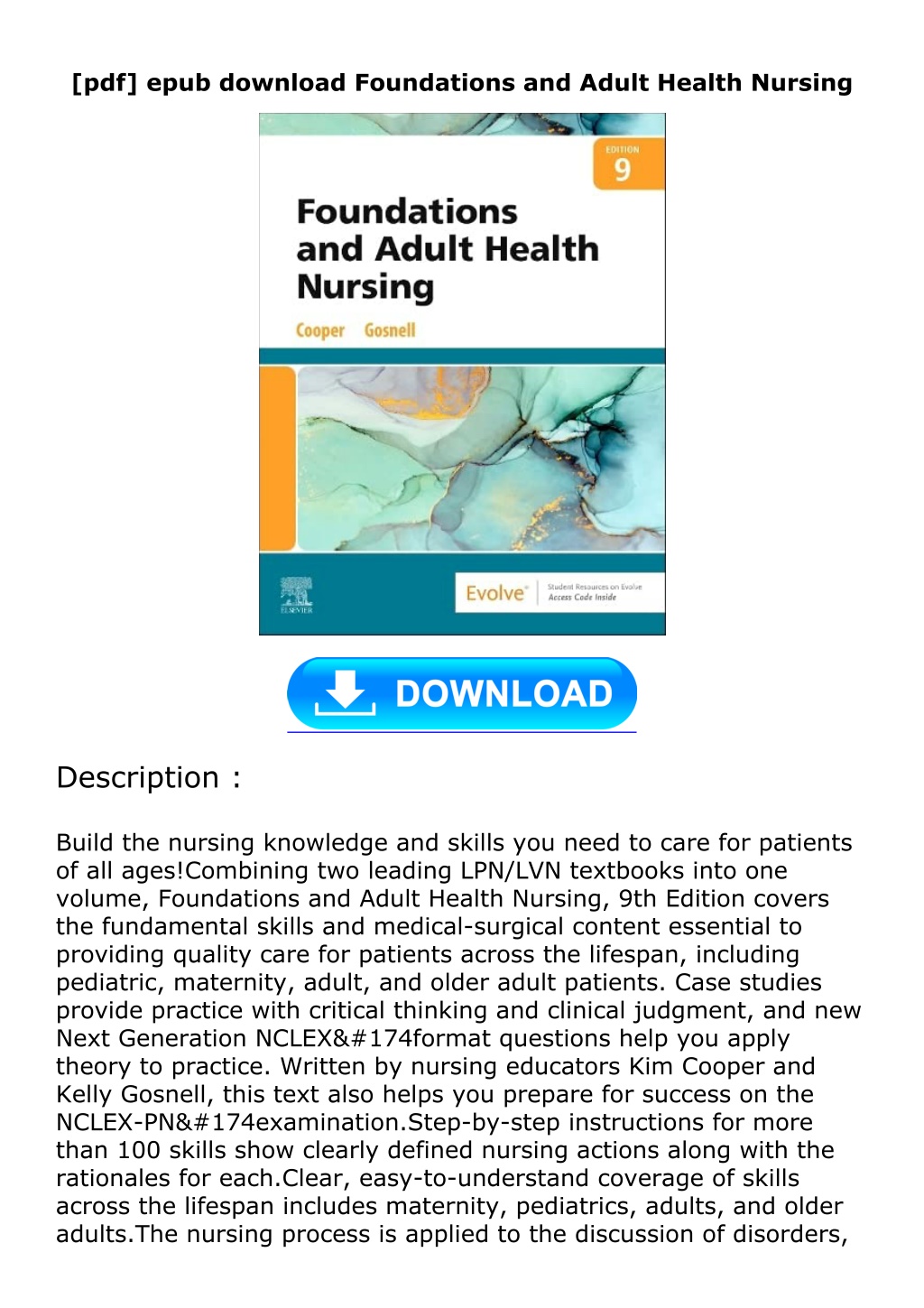 PPT - [pdf] Epub Download Foundations And Adult Health Nursing ...