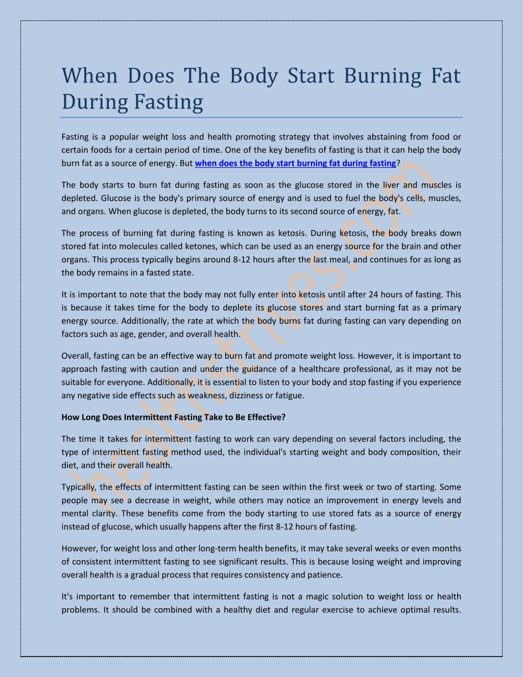 PPT when does the body start burning fat during fasting PowerPoint