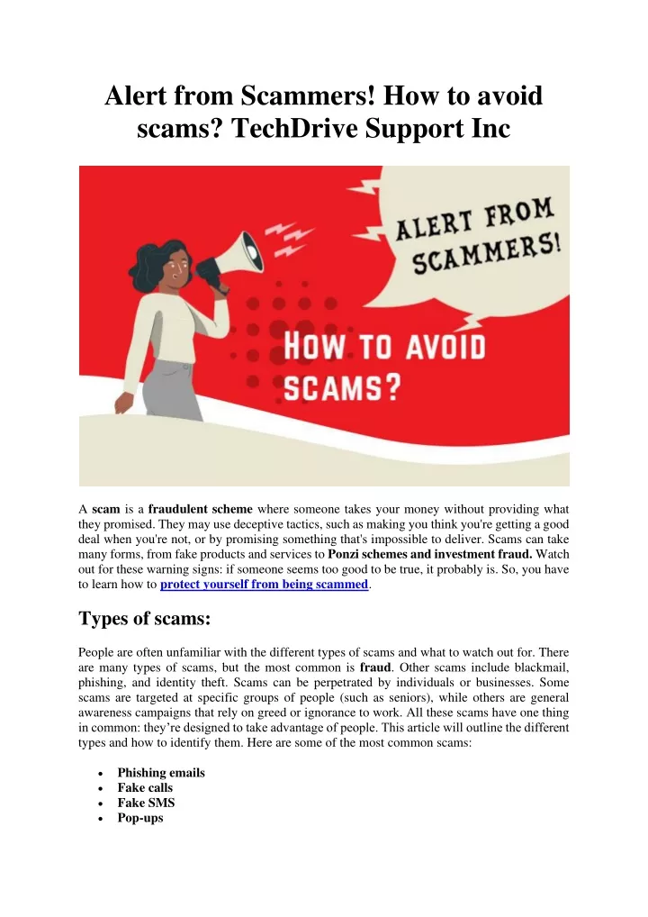 Ppt - Alert From Scammers! How To Avoid Scams @techdrive Support Inc 