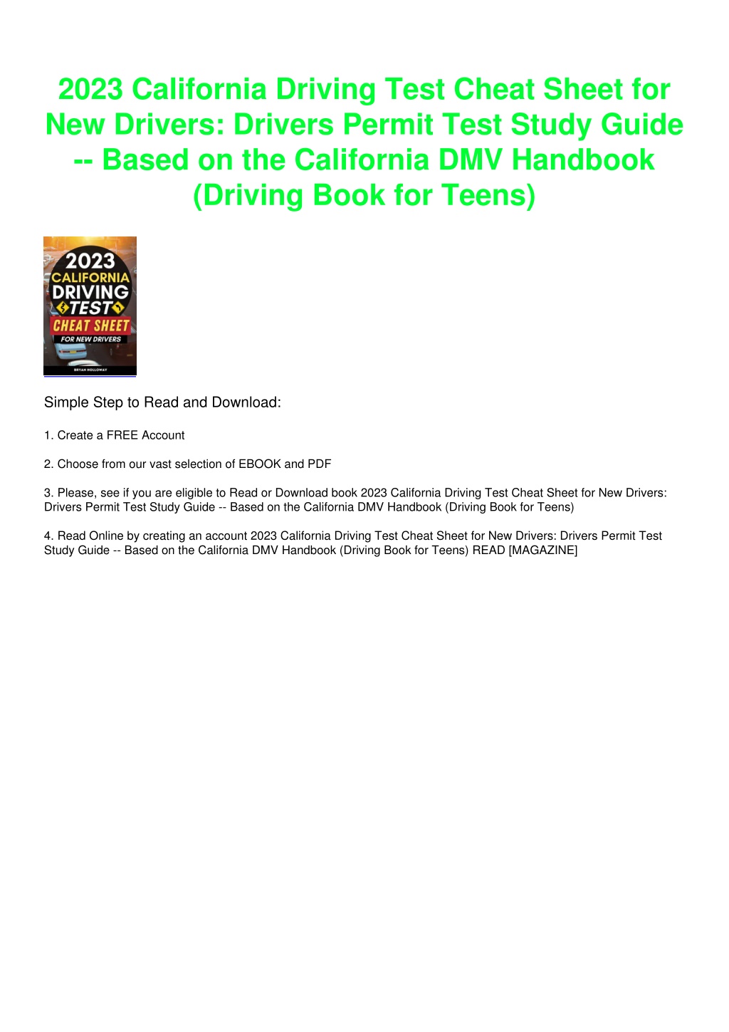 PPT PDF/READ/DOWNLOAD 2023 California Driving Test Cheat Sheet for