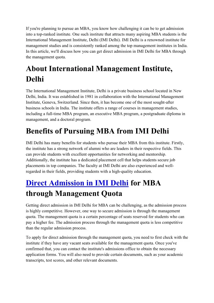 Ppt Imi Management Quota Seats Direct Admission In Imi Call 9354992359 Powerpoint 