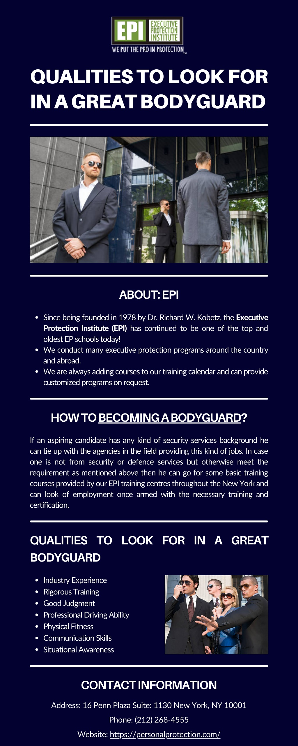 EPI  Certified School of Bodyguard & Executive Protection
