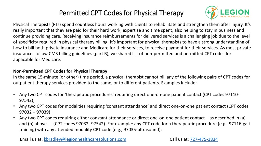 PPT Permitted CPT Codes for Physical Therapy PowerPoint Presentation