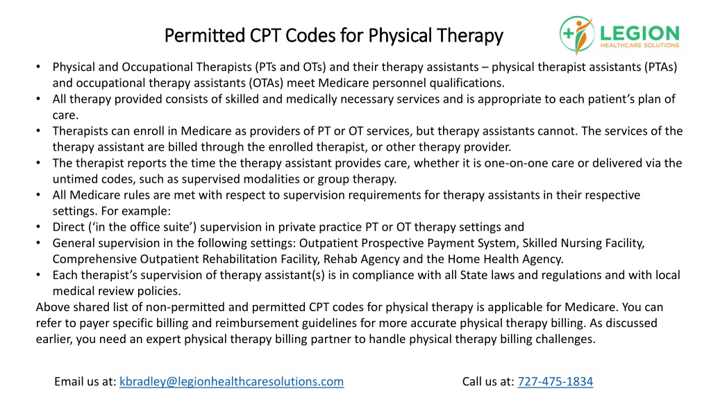 PPT Permitted CPT Codes for Physical Therapy PowerPoint Presentation