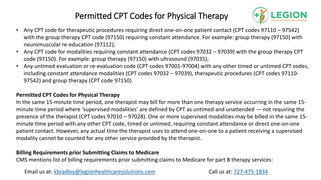 PPT Permitted CPT Codes for Physical Therapy PowerPoint Presentation