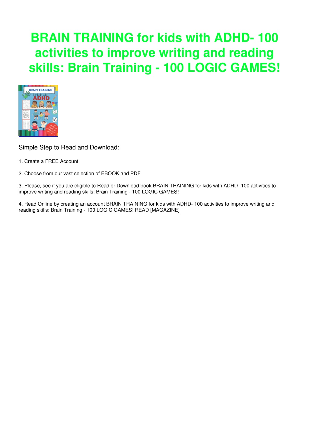 PPT - PDF\/READ BRAIN TRAINING for kids with ADHD- 100 activities to ...