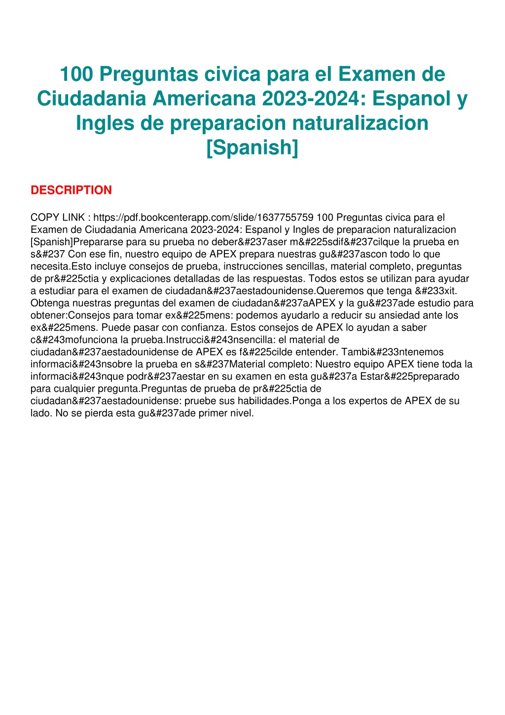 PPT PDF/READ 100 Preguntas civica para el Examen de Ciudadania