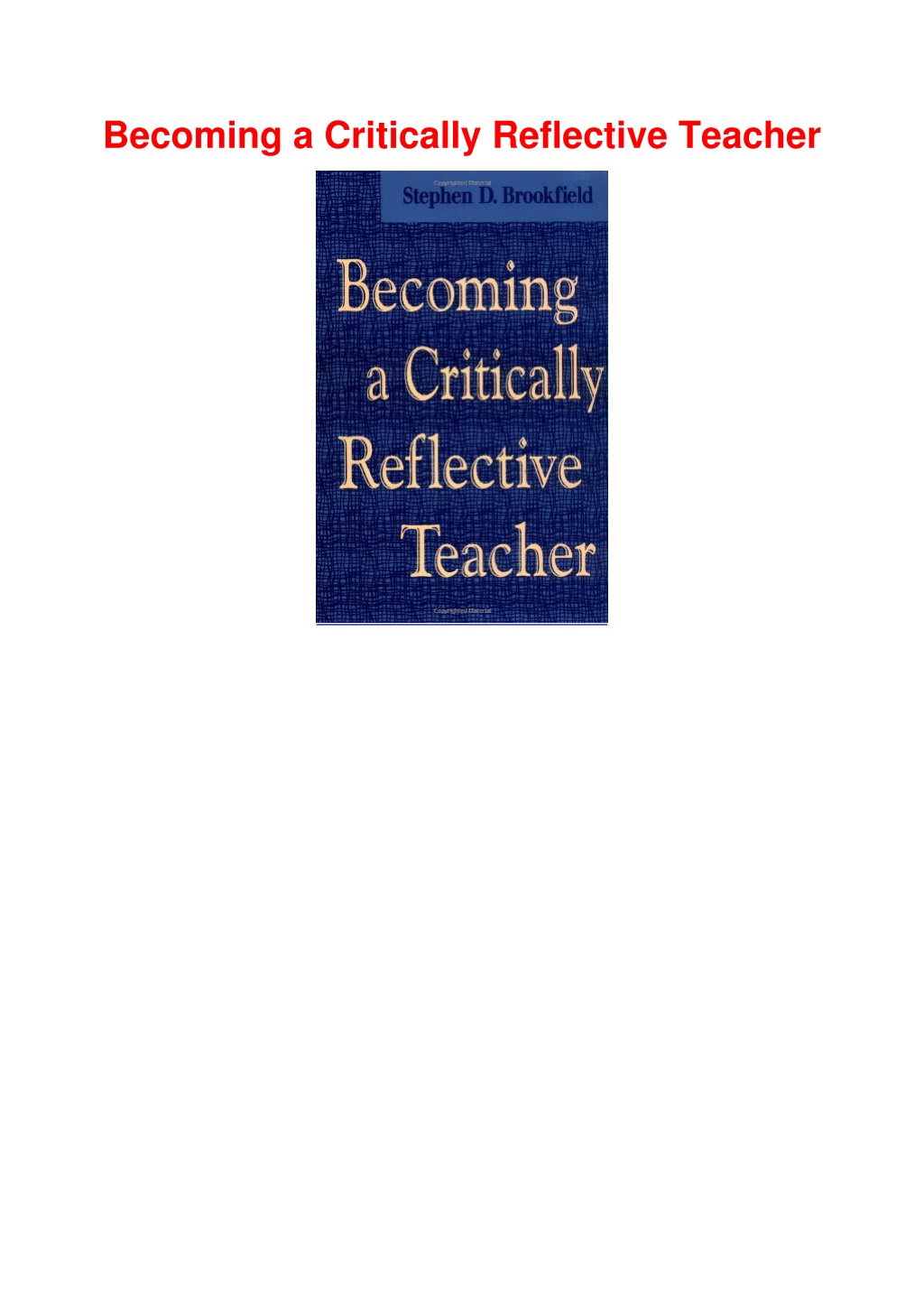 PPT - $PDF$/READ/DOWNLOAD Becoming A Critically Reflective Teacher ...