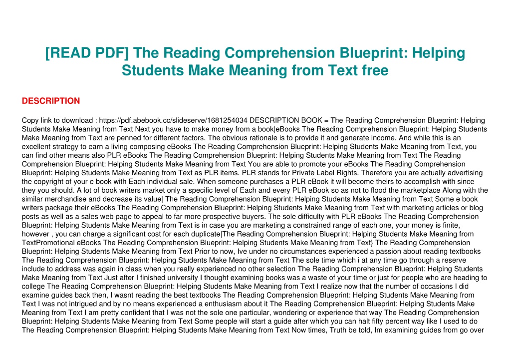 PPT - [READ PDF] The Reading Comprehension Blueprint: Helping Students ...