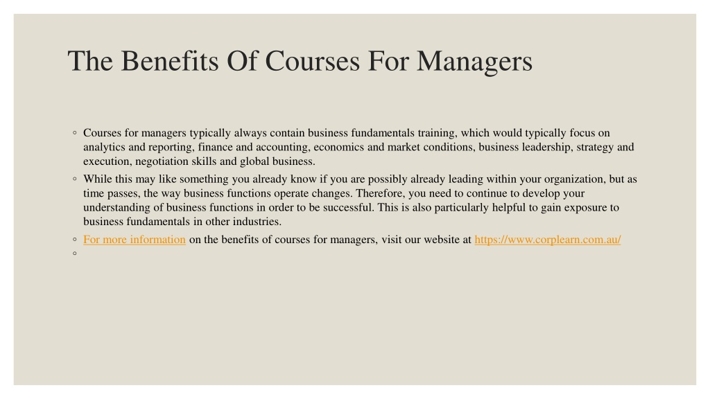 PPT - The Benefits Of Courses For Managers PowerPoint Presentation ...