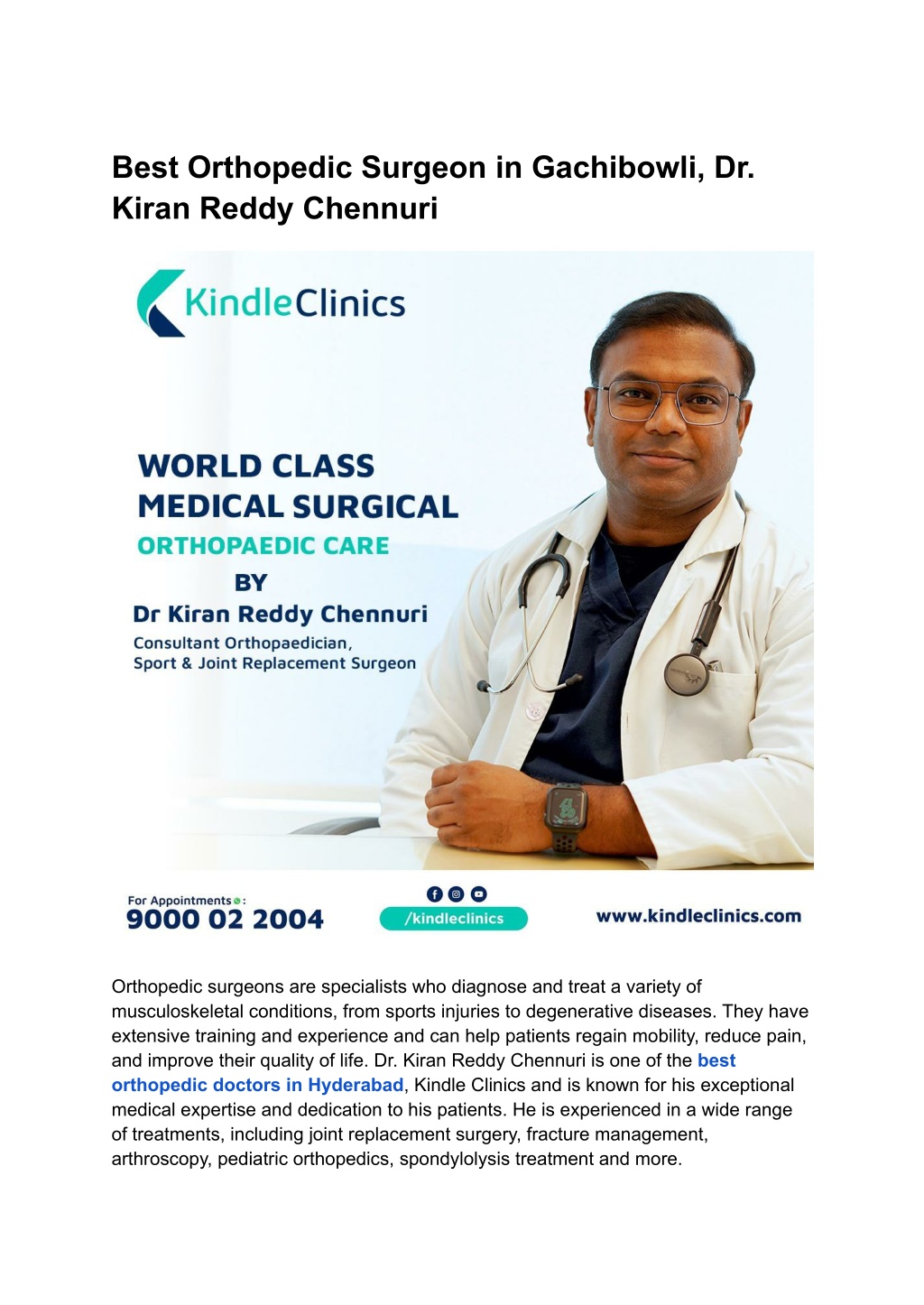 Ppt Best Orthopedic Surgeon In Gachibowli Dr Kiran Reddy Chennuri Powerpoint Presentation