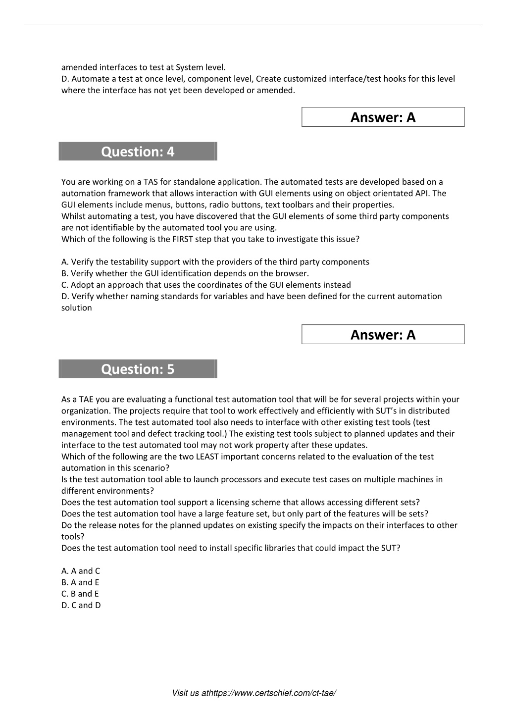 Exam CT-TAE Quizzes