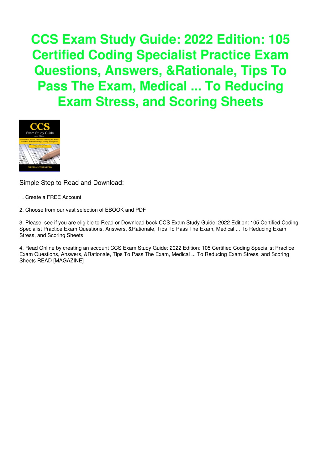 PPT (PDF/DOWNLOAD) CCS Exam Study Guide 2022 Edition 105 Certified