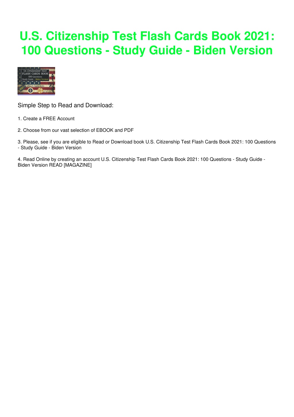 PPT DOWNLOAD/PDF U.S. Citizenship Test Flash Cards Book 2021 100