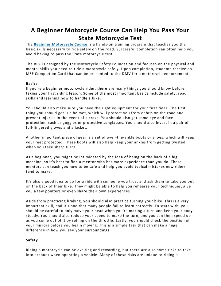 PPT A Beginner Motorcycle Course Can Help You Pass Your State