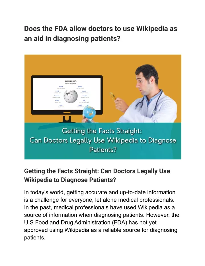 PPT Does The FDA Allow Doctors To Use Wikipedia As An Aid In Diagnosing Patients PowerPoint 