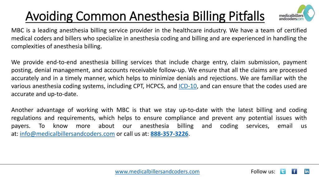 Ppt - Avoiding Common Anesthesia Billing Pitfalls Powerpoint 