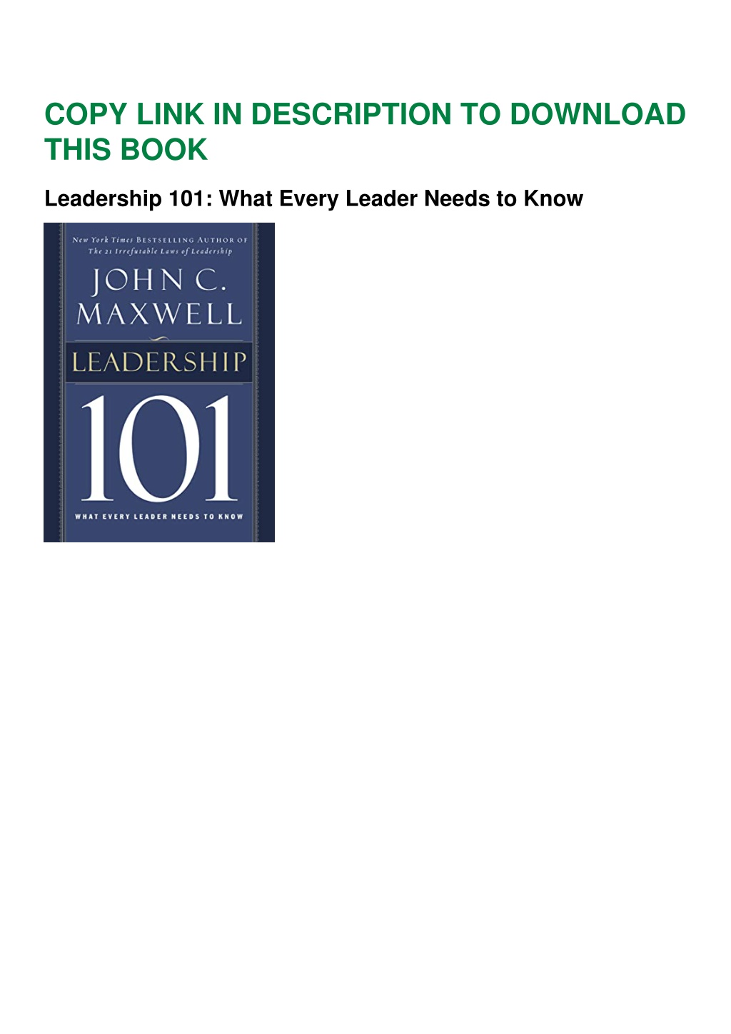 PPT - download Leadership 101: What Every Leader Needs to Know ...
