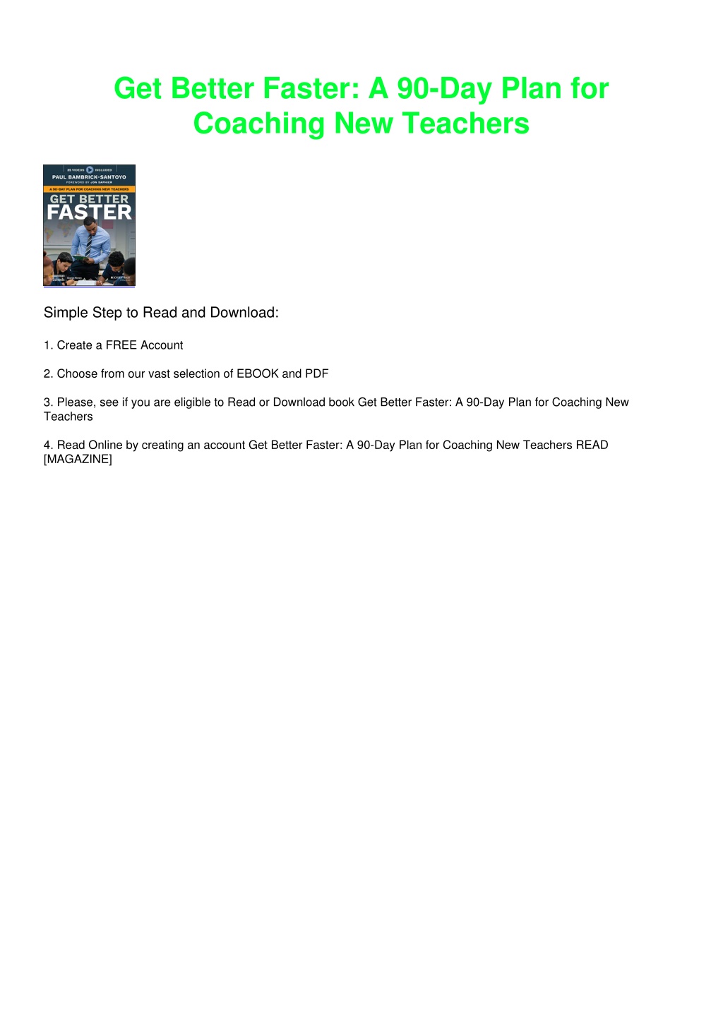 PPT PDF/READ Get Better Faster A 90Day Plan for Coaching New