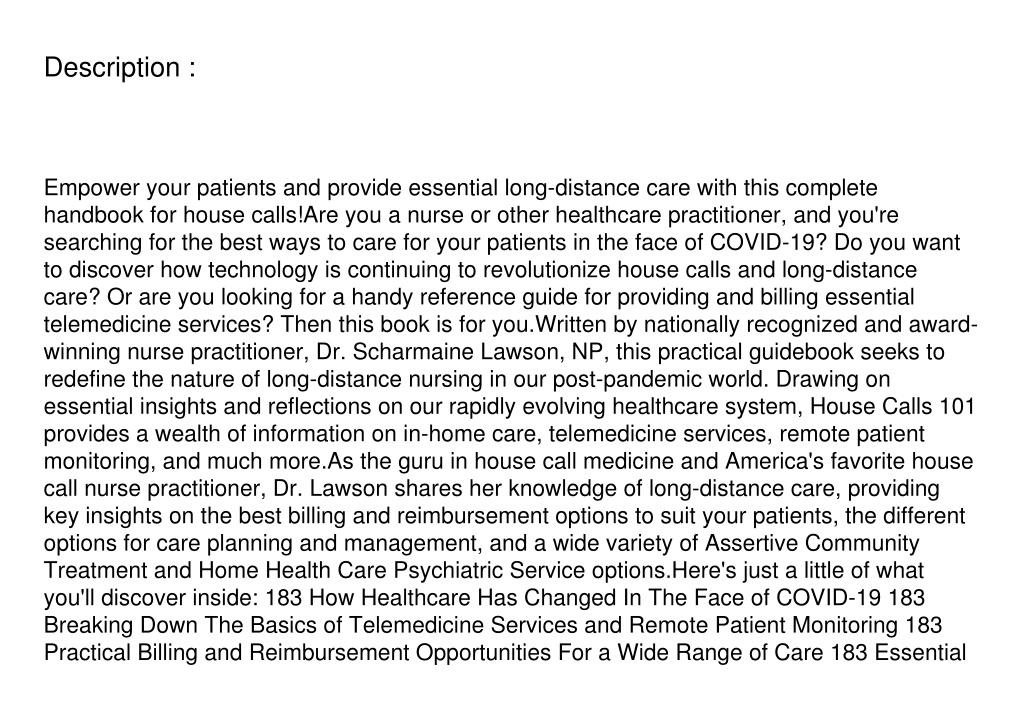 PPT [PDF] House Calls 101 The Complete Clinician's Guide To InHome Health Care, Te