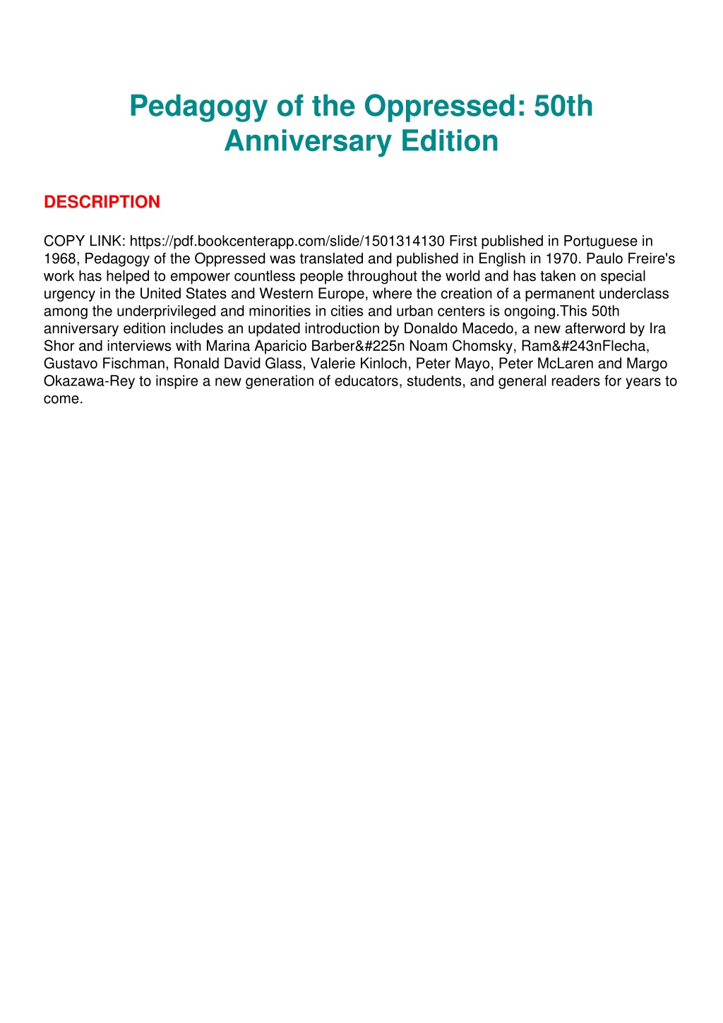 Ppt Pdf Pedagogy Of The Oppressed 50th Anniversary Edition Powerpoint Presentation Id 9380
