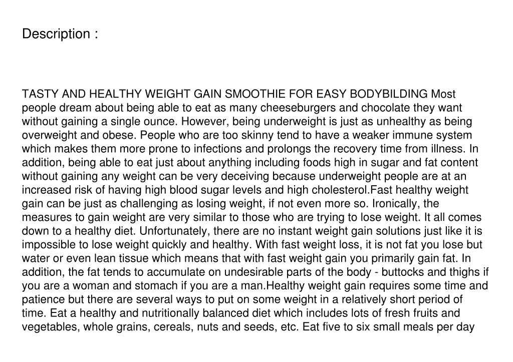 PPT [PDF] NEW WEIGHT GAIN SMOOTHIES RECIPE BOOK Start Gaining