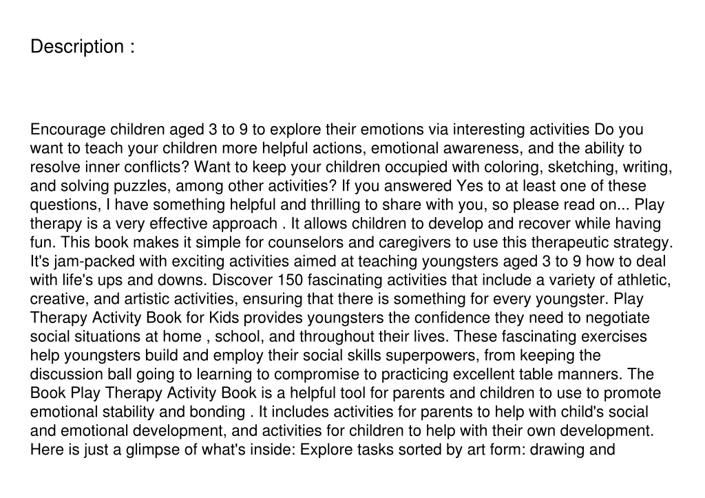 PPT - PDF Play Therapy Activities: 150 Fun Activities For Parents and ...