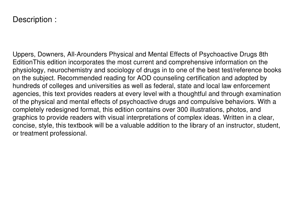 PPT PDF Uppers, Downers, AllArounders Physical and Mental Effects
