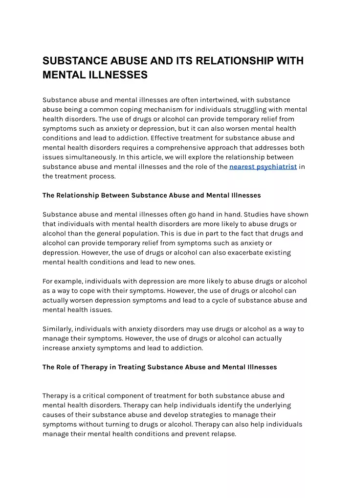 PPT - SUBSTANCE ABUSE AND ITS RELATIONSHIP WITH MENTAL ILLNESSES ...