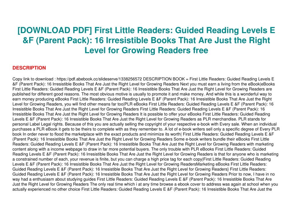 PPT - [DOWNLOAD PDF] First Little Readers: Guided Reading Levels E & F (Parent Pack): PowerPoint ...